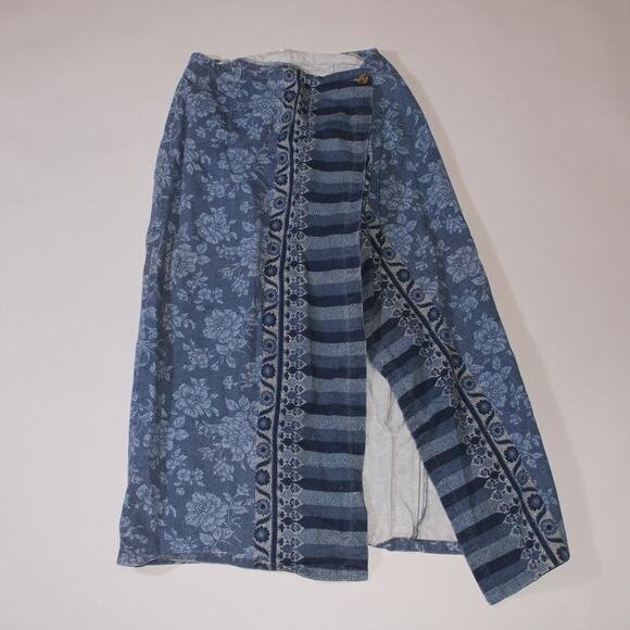 Vintage Vivaldi Maxi Denim 100% Cotton Floral Button Wrap Skirt Size 8 - Picture 1 of 4